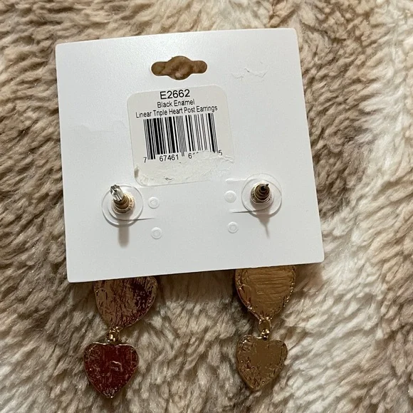 Ashley Cooper Black and Gold Triple Heart Earrings - Picture 4 of 5